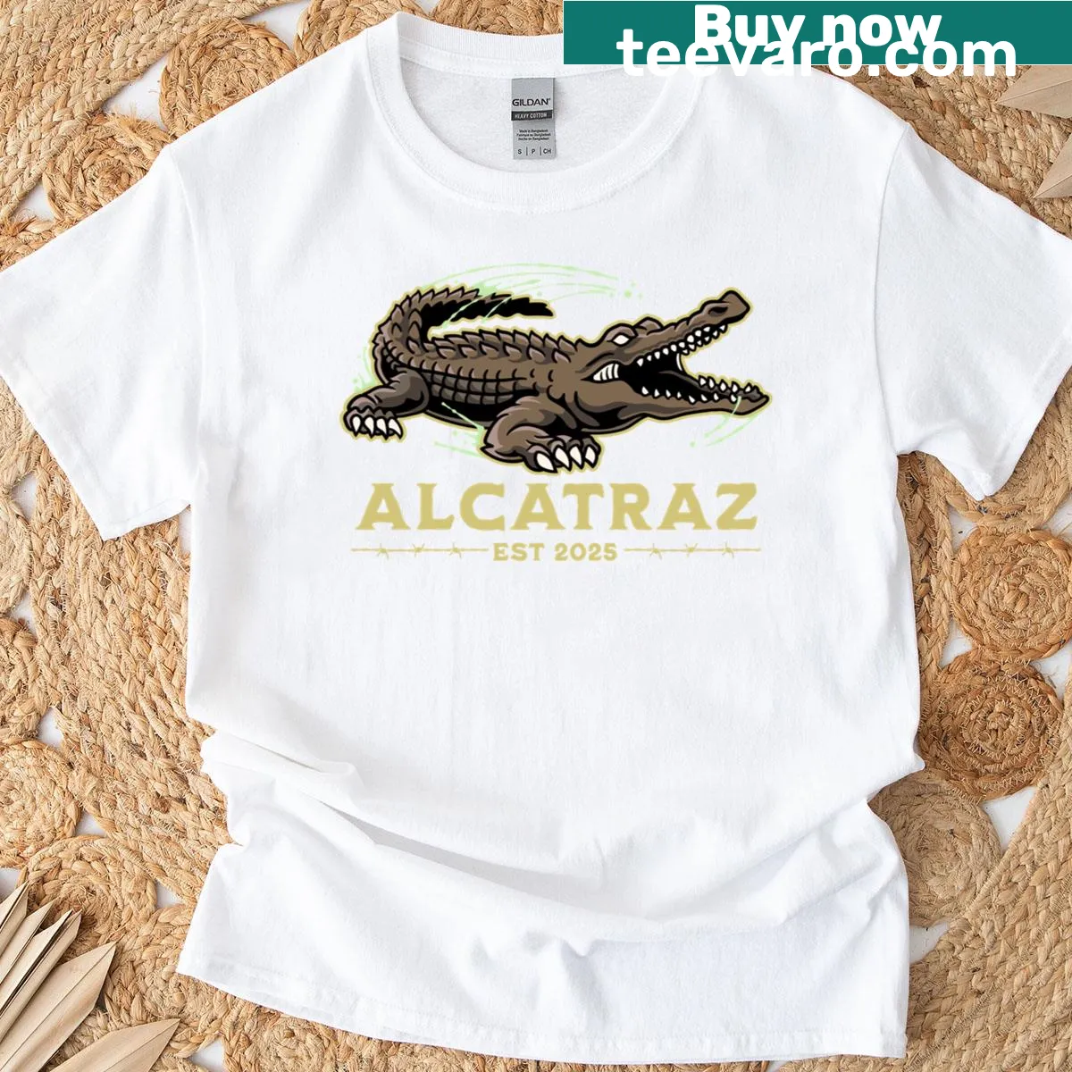 Playful alligator illustration on a Florida-themed tee — on a men's t-shirt