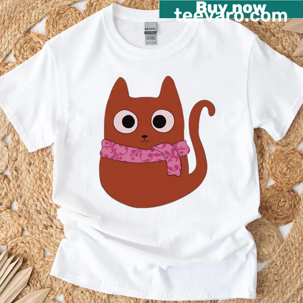 Illustration of an orange cat wearing a pink scarf
