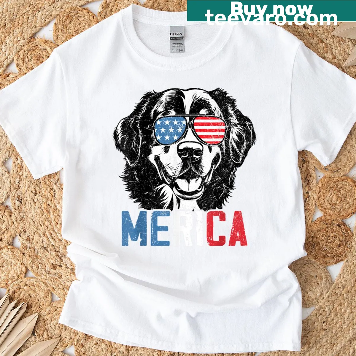 4th of July shirt featuring a funny patriotic Bernese Mountain Dog — on a men's t-shirt