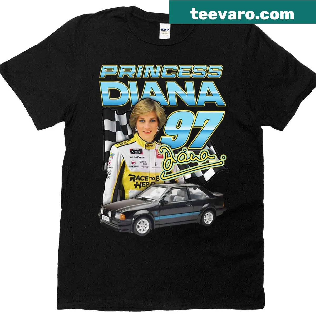 Vintage-inspired T-shirt featuring Princess Diana from 1997 — on a men's t-shirt