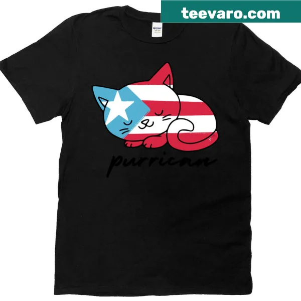 Cartoon cat graphic with Puerto Rican elements on a T-shirt