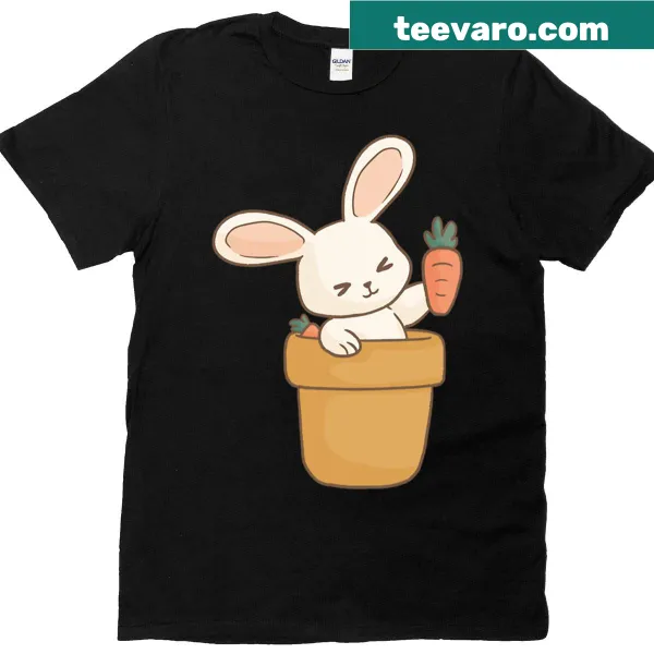 Cute illustration of a rabbit in a pot on a t-shirt