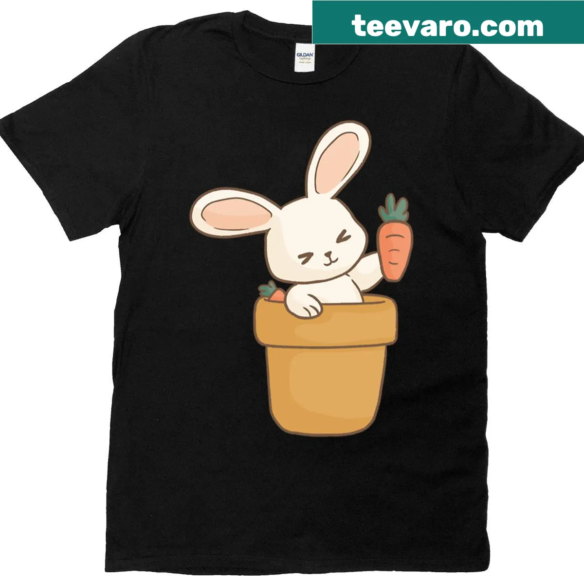 Cute illustration of a rabbit in a pot on a t-shirt — on a men's t-shirt