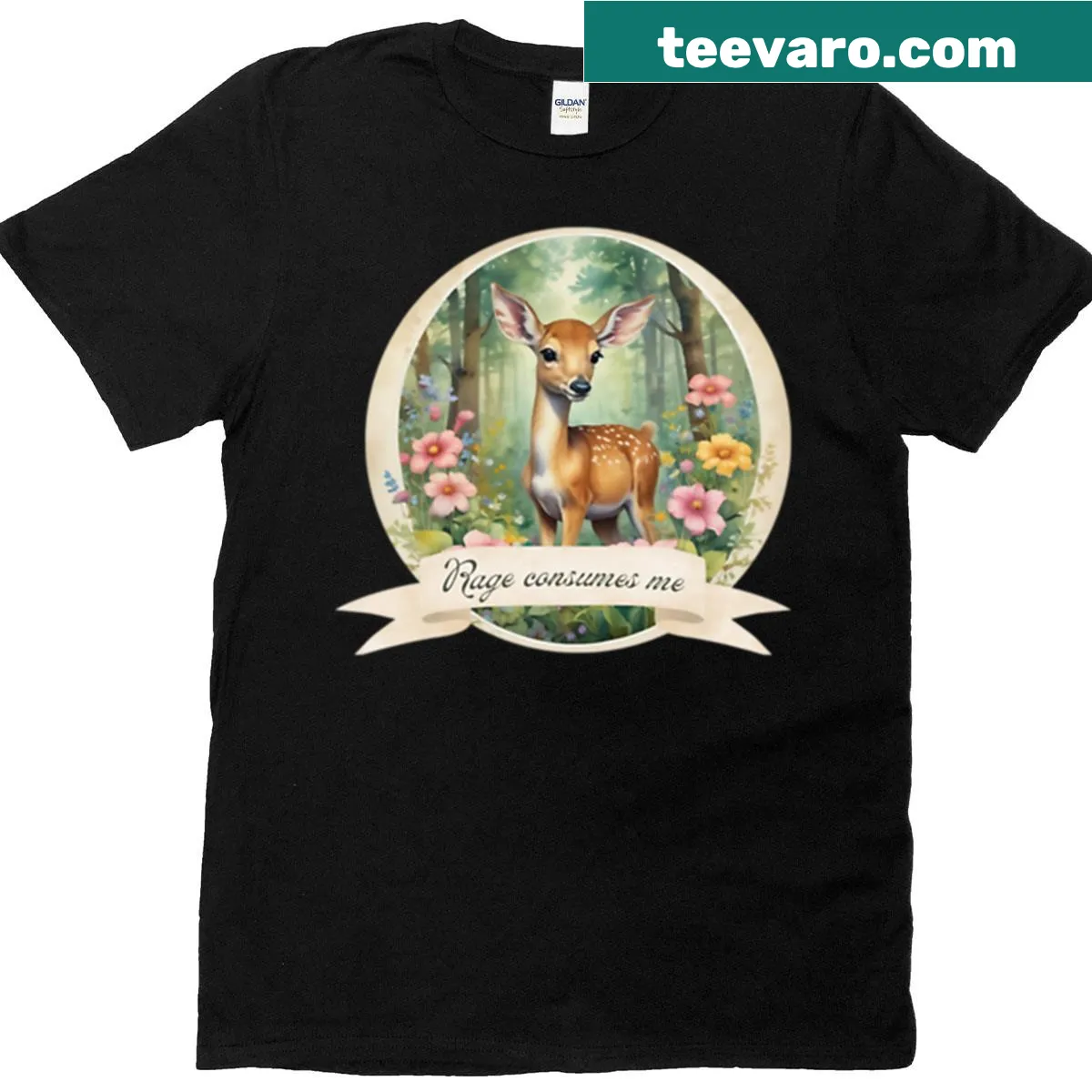 Forest fawn illustration t-shirt with a nature theme — on a men's t-shirt