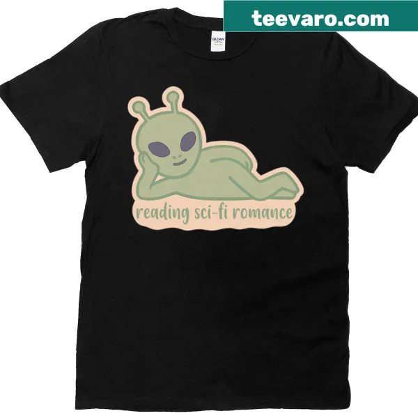 Sci-fi romance themed t-shirt with an alien illustration