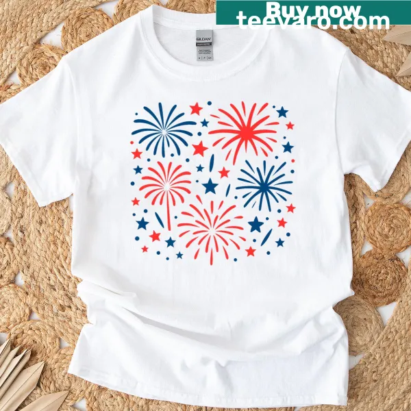 Matching couple t-shirt with fireworks design for 4th of July