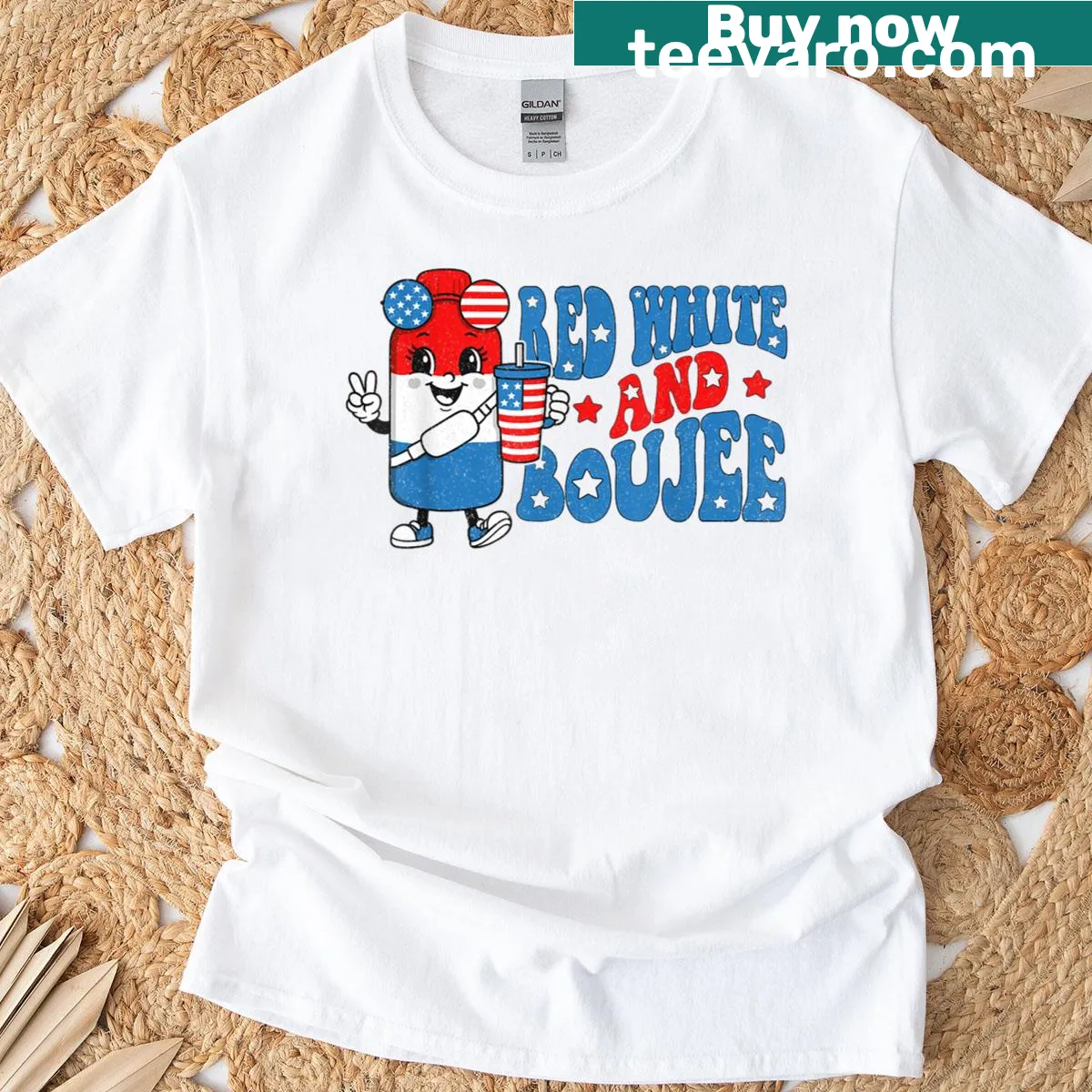 T-shirt with 'Red White And Boujee' and popsicle graphic for July 4th — on a men's t-shirt