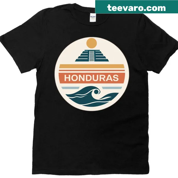 Retro t-shirt featuring Honduras beaches and Mayan heritage