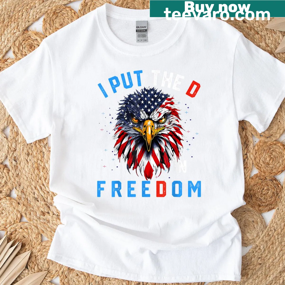 Funny T-shirt with 'I Put The D In Freedom' text for Fourth of July — on a men's t-shirt