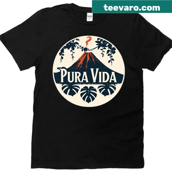 Retro design T-shirt featuring volcanic landscapes and nature in Costa Rica