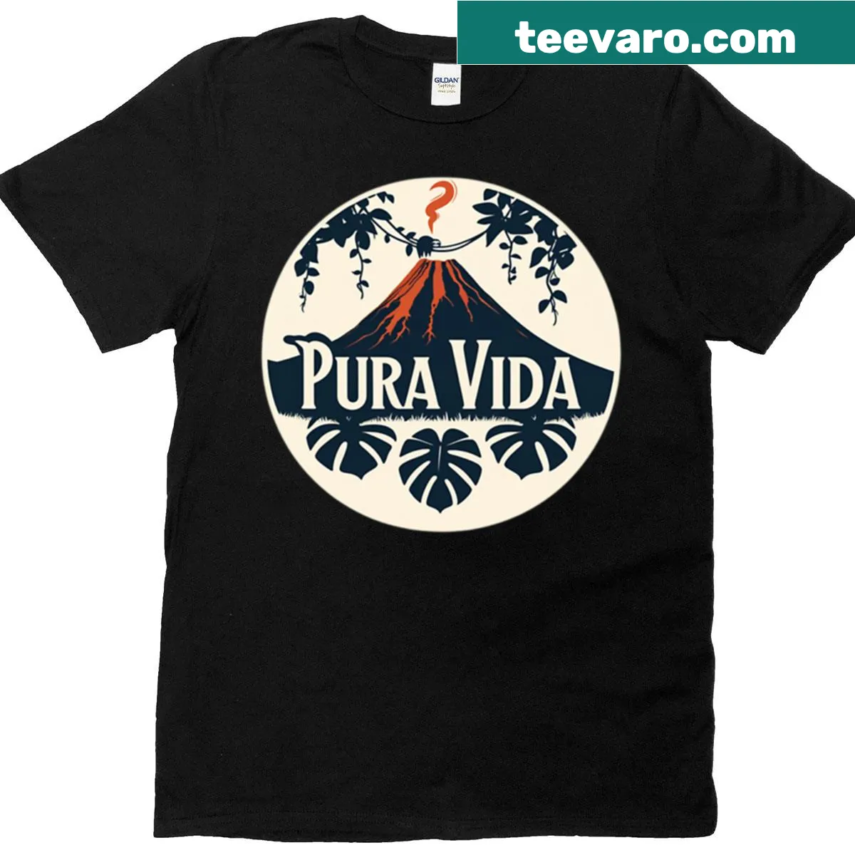 Retro design T-shirt featuring volcanic landscapes and nature in Costa Rica — on a men's t-shirt
