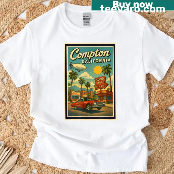 Vintage poster art graphic of Compton City on a T-shirt