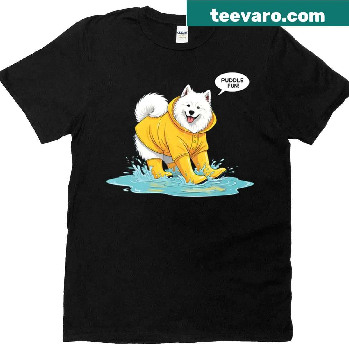 Illustration of a cheerful Samoyed dog on a t-shirt — on a men's t-shirt