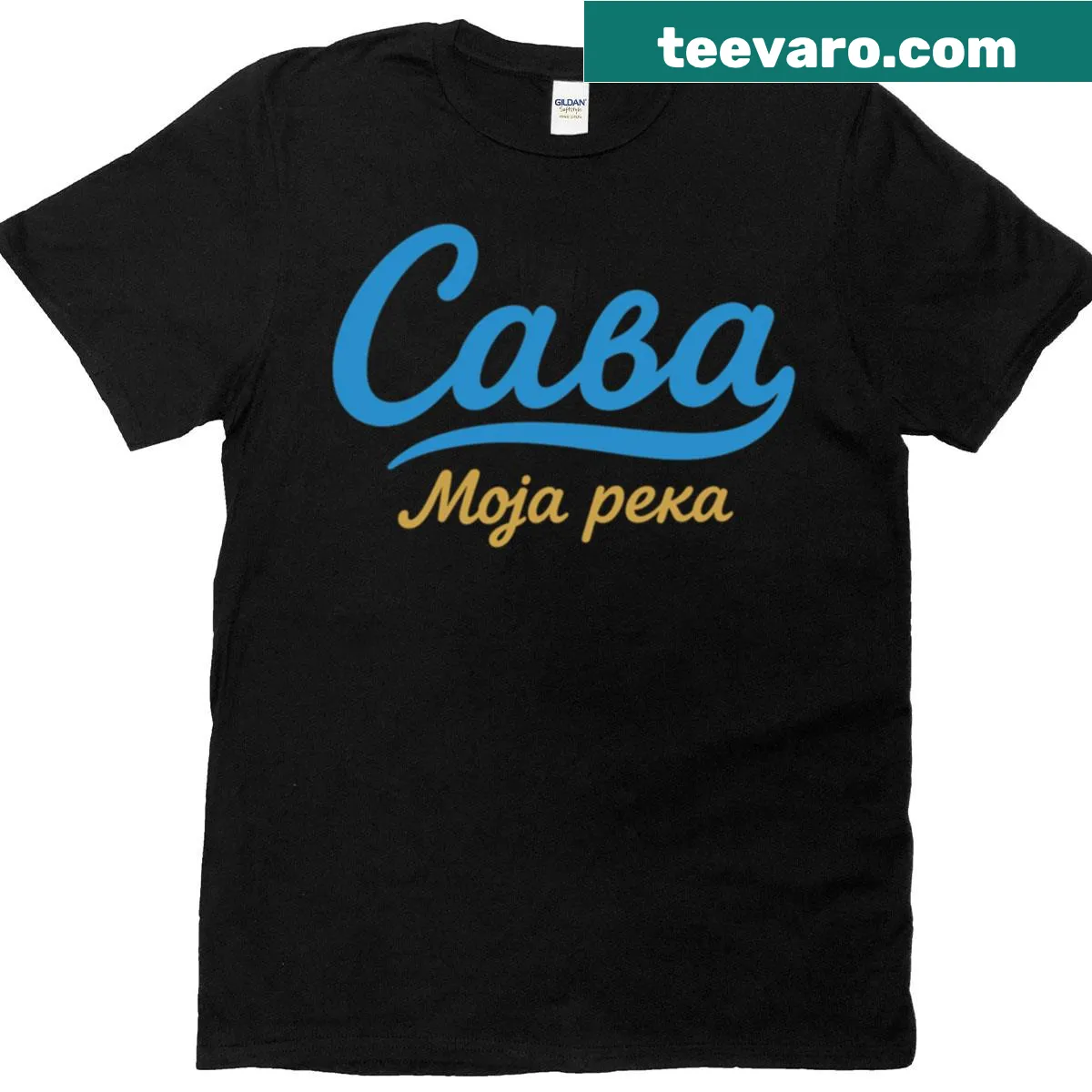 T-shirt with bold typography stating 'Sava My River' for environmental awareness — on a men's t-shirt