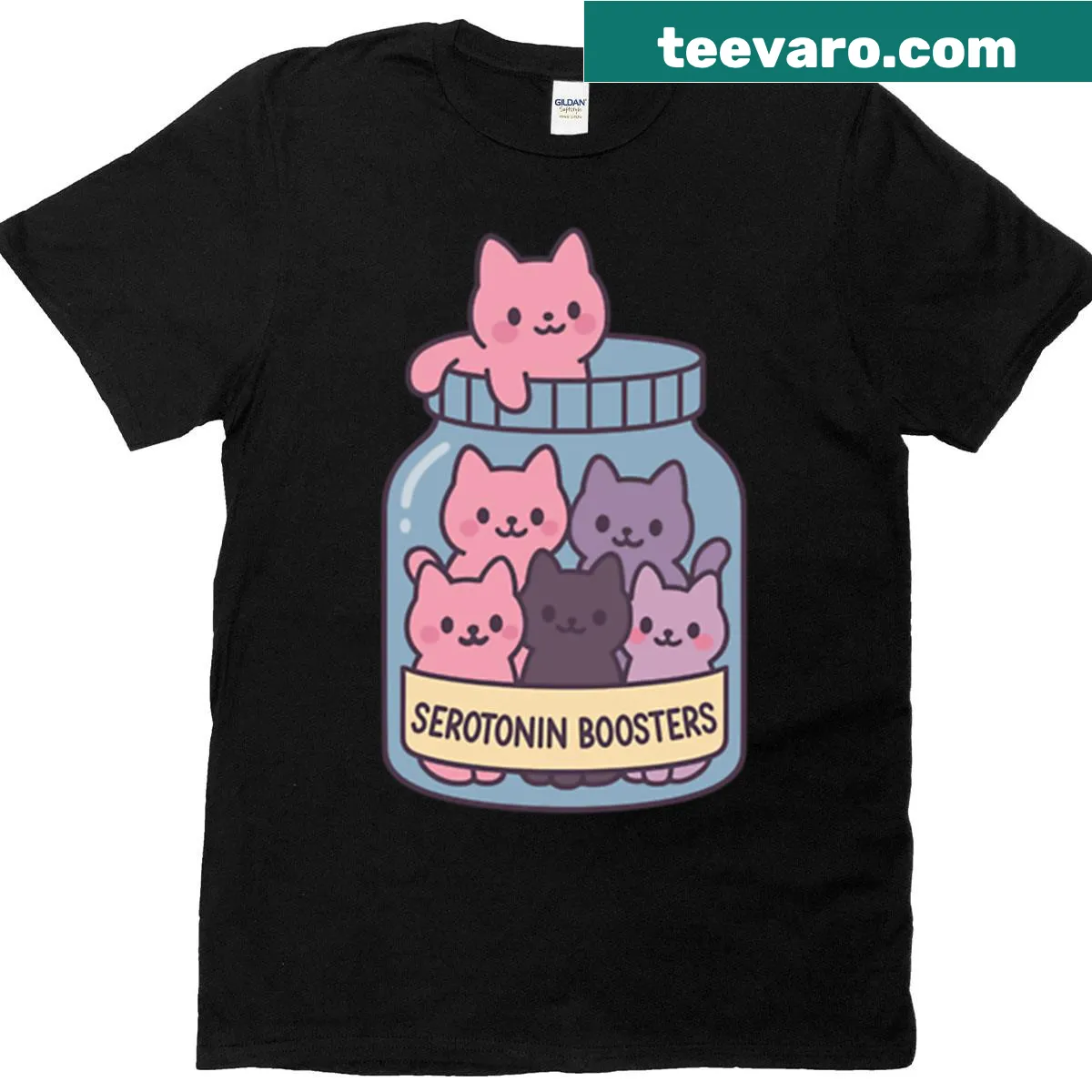 Cute illustration of kawaii cats in a jar on a T-shirt — on a men's t-shirt
