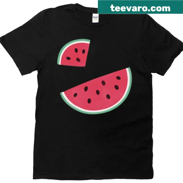 Cartoon design of two watermelon slices on a T-shirt