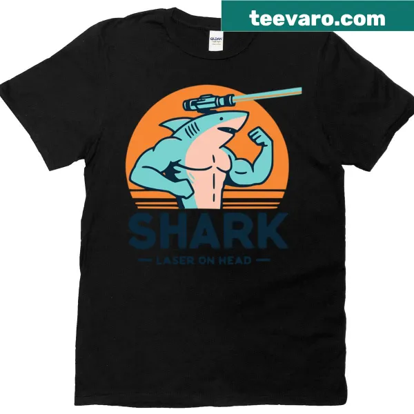 Fun cartoon of a shark with a laser on its head on a T-shirt