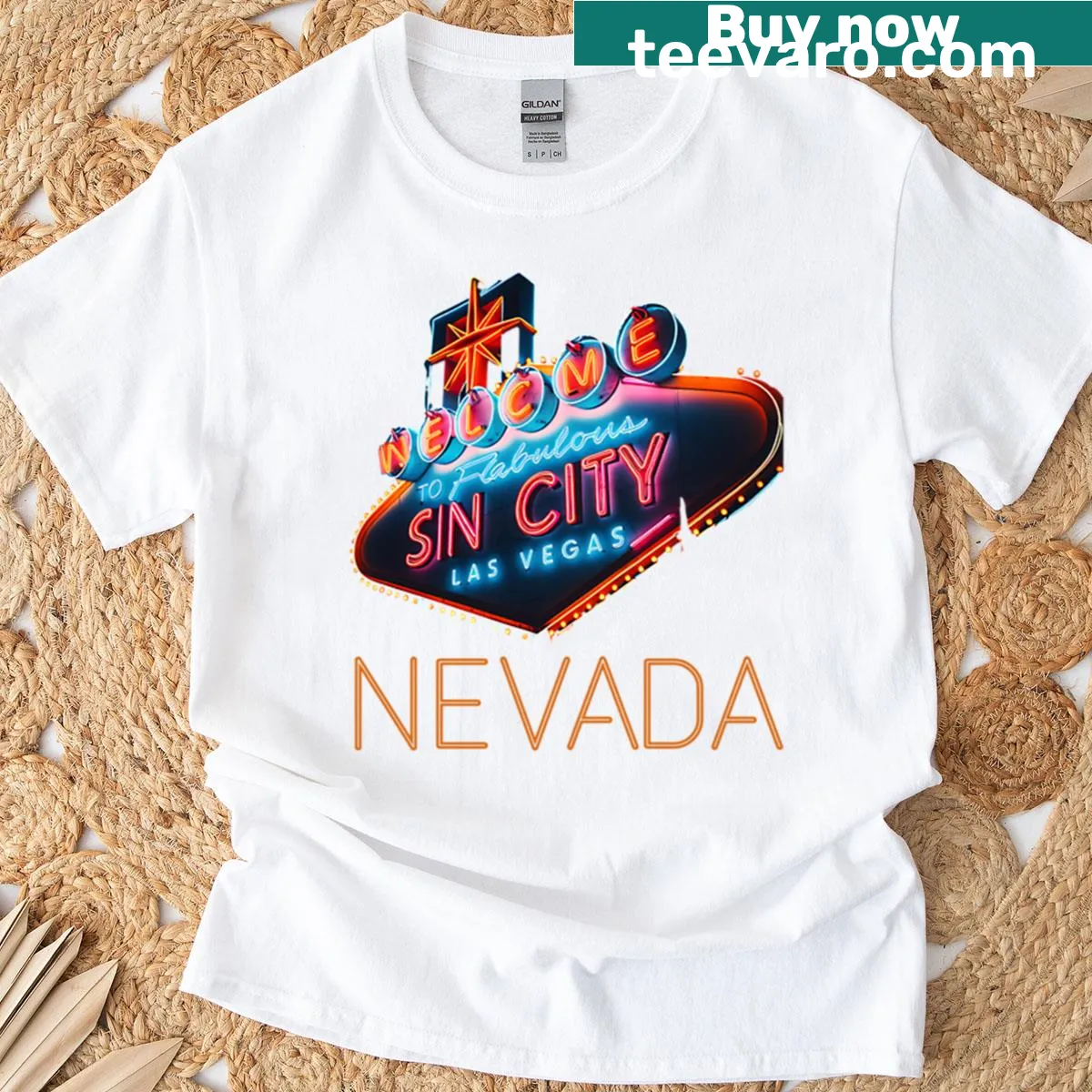 Playful Las Vegas graphic on Sin City T-shirt — on a men's t-shirt