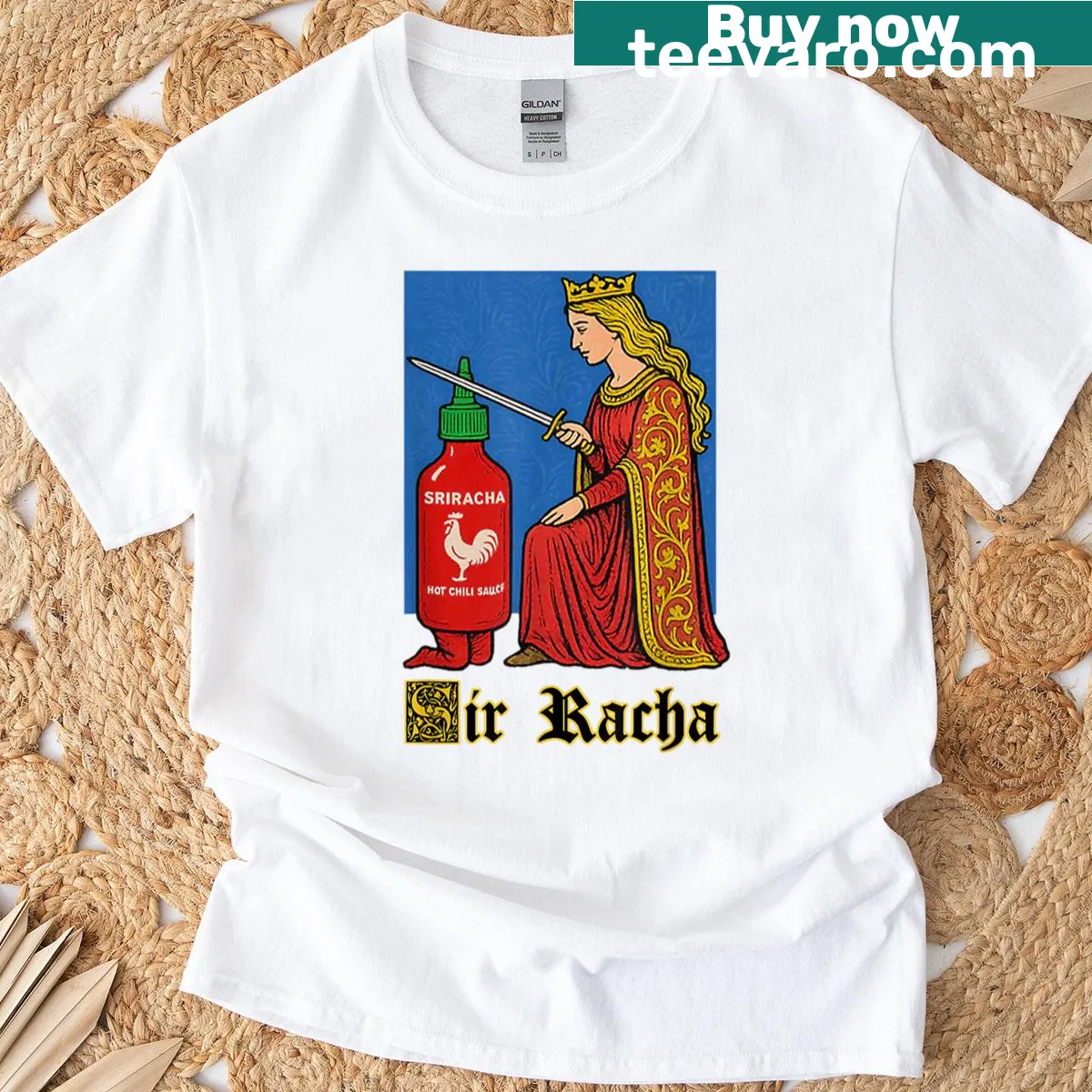 Funny typography design featuring Sriracha sauce — on a men's t-shirt