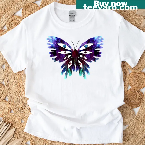 Whimsical spooky butterfly illustration on a t-shirt