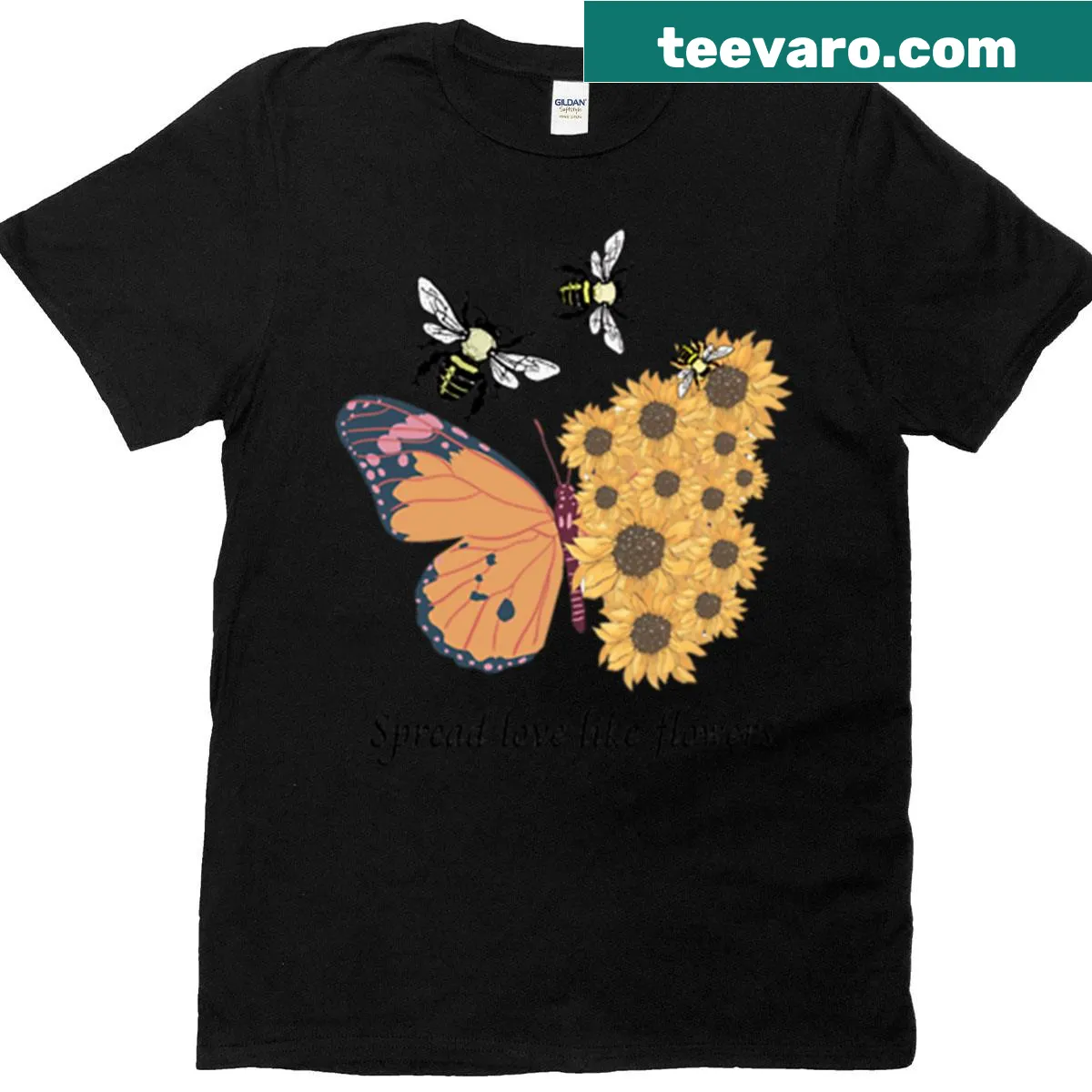 Inspirational text 'Spread Love Like Flowers' in floral typography — on a men's t-shirt