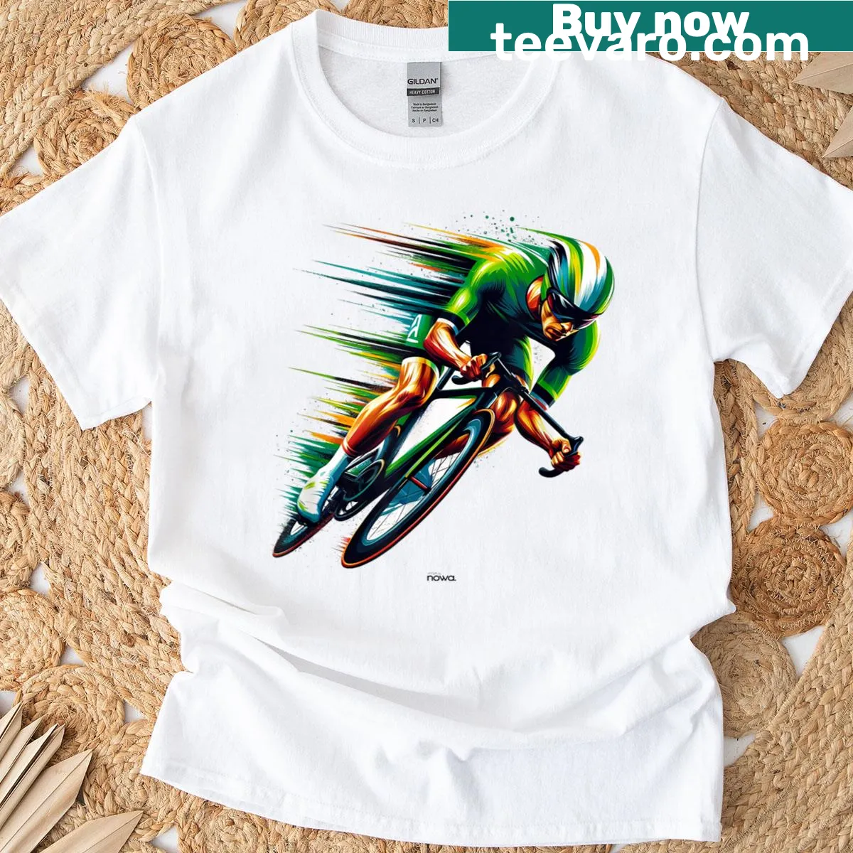Runner illustration in a green jersey on T-shirt — on a men's t-shirt