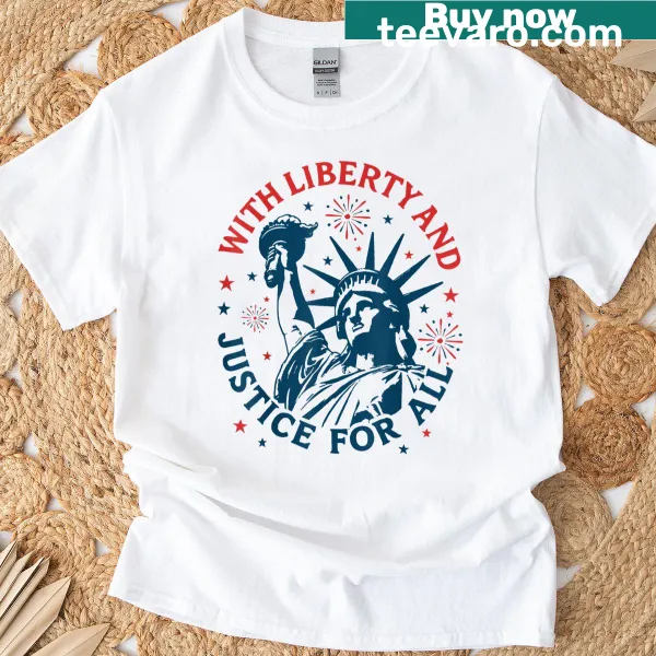 Statue of Liberty illustration with the phrase Liberty Justice for All.