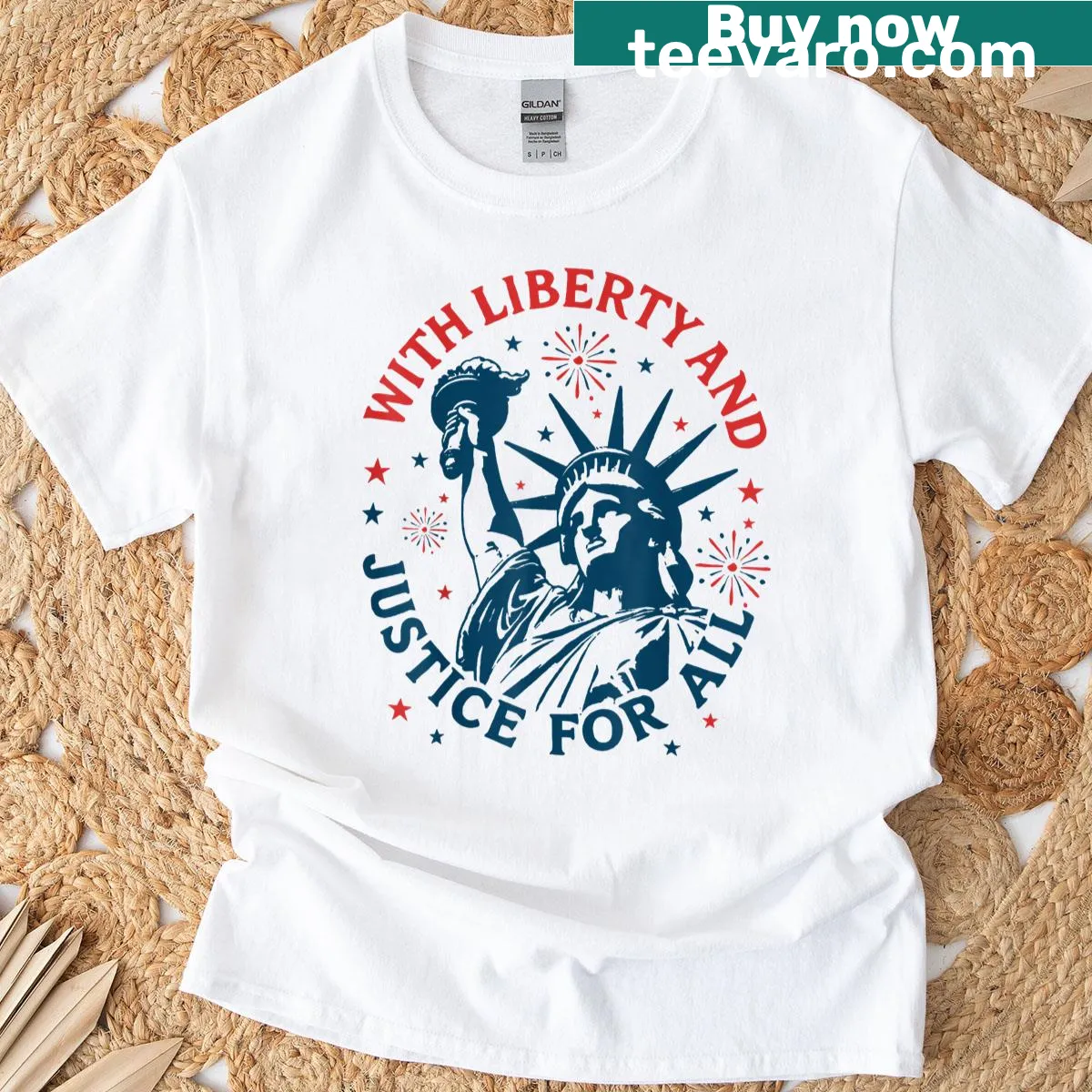 Statue of Liberty illustration with the phrase Liberty Justice for All. — on a men's t-shirt