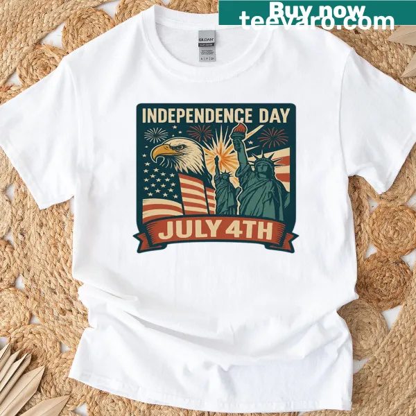 Vintage July 4th T-shirt featuring eagle and Statue of Liberty