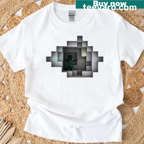 Cartoon of Steve dabbing in a cave on a T-shirt
