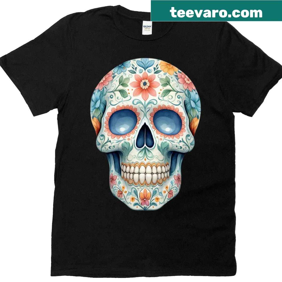 Intricate sugar skull design on a T-shirt — on a men's t-shirt