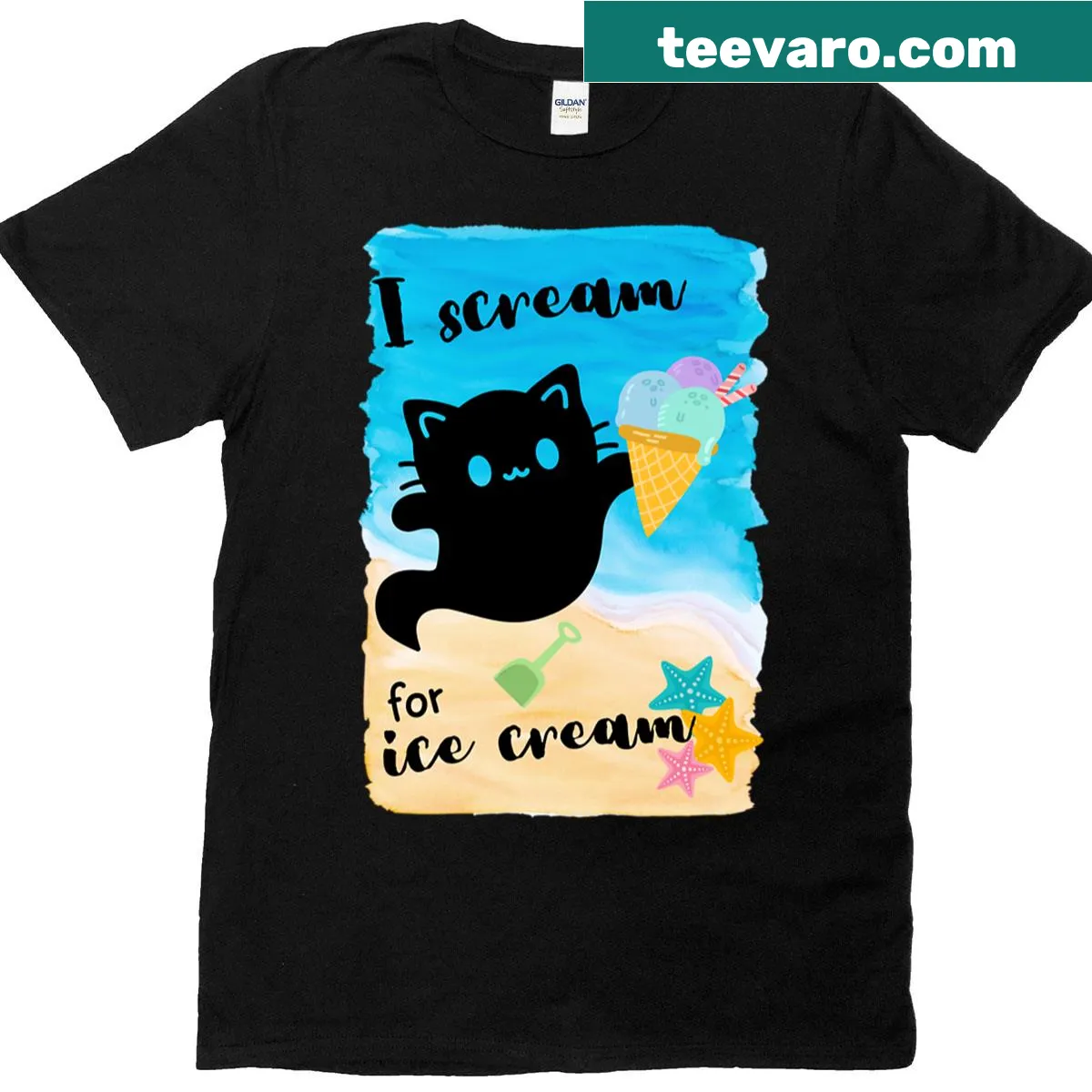 Whimsical black cat graphic on a T-shirt — on a men's t-shirt