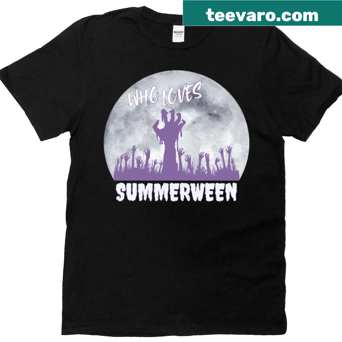 Cartoon zombie graphic on a summer-themed T-shirt — on a men's t-shirt