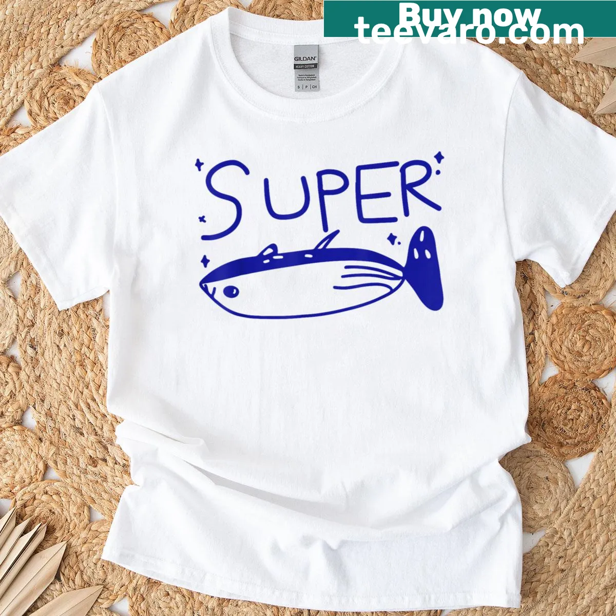 Playful cartoon t-shirt featuring a fun tuna — on a men's t-shirt