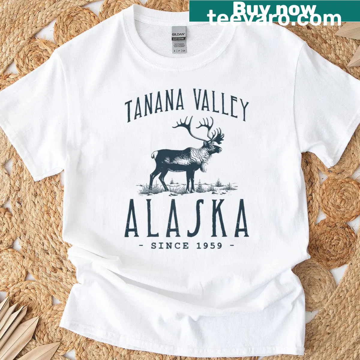 Vintage T-shirt celebrating caribou hunting in Tanana Valley — on a men's t-shirt