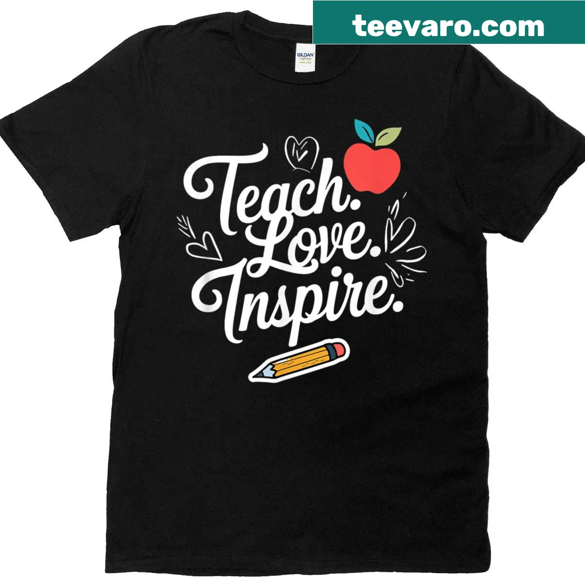 Inspirational T-shirt for teachers with the phrase 'Teach Love Inspire' — on a men's t-shirt