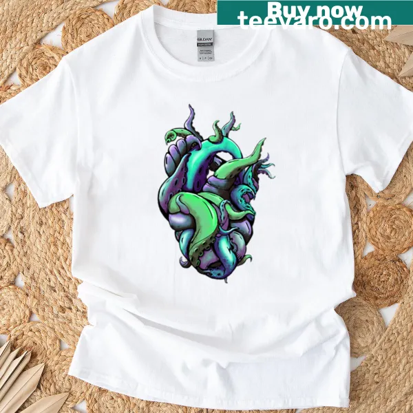 Surreal octopus tentacle heart art on T-shirt