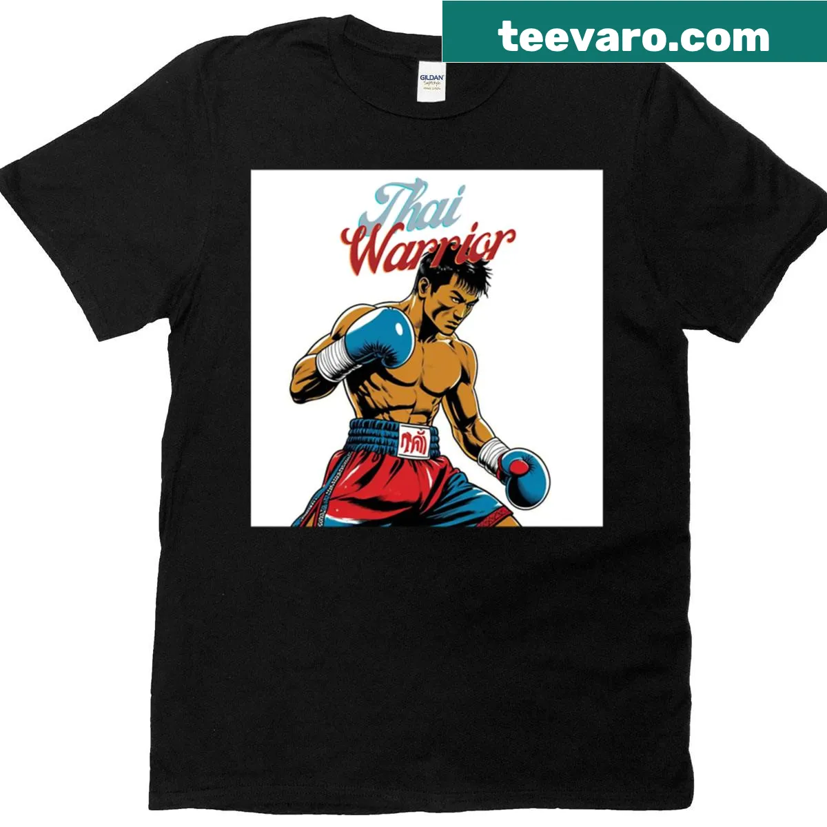 Edgy T-shirt featuring the phrase 'Thai Fighter' — on a men's t-shirt
