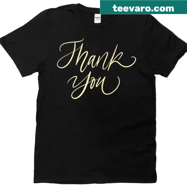 Cream tile T-shirt with blue 'Thank You' lettering