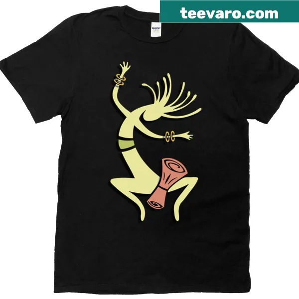 T-shirt featuring a bold vector illustration of a drummer