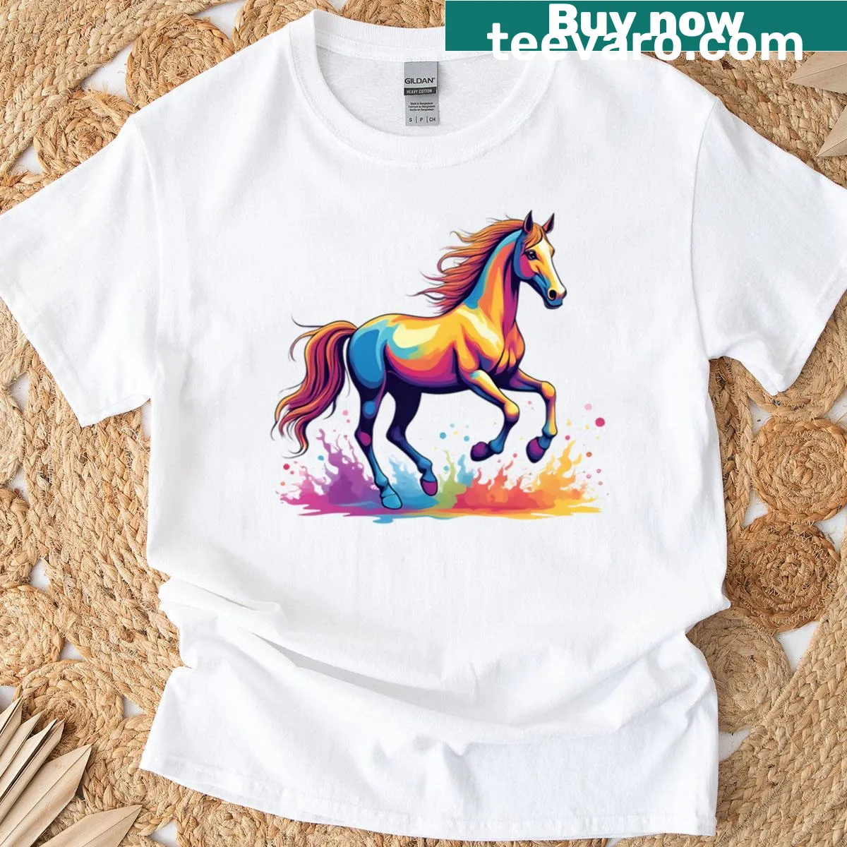 T-shirt with an illustration of a horse symbolizing grace — on a men's t-shirt