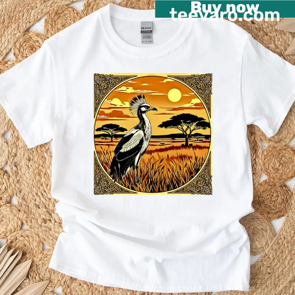 Illustration t-shirt featuring a secretarybird design