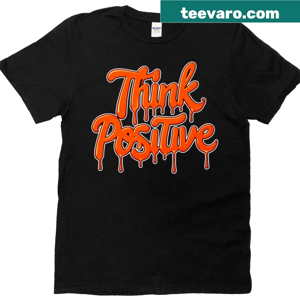 Inspirational T-shirt with the phrase 'Think Positive 21' — on a men's t-shirt