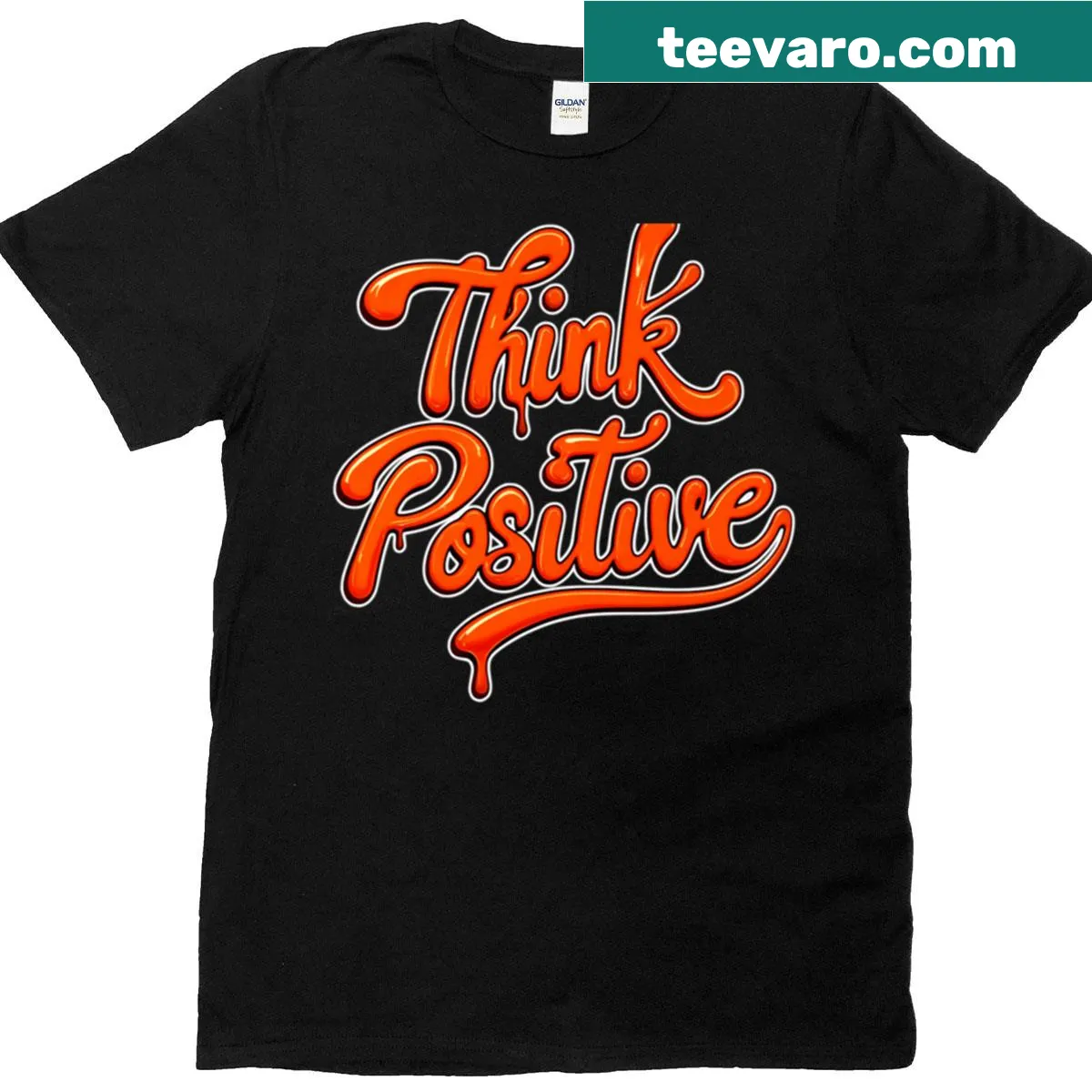 Typography T-shirt with 'Think Positive' inspirational phrase — on a men's t-shirt