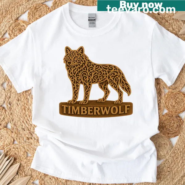 Intricate timberwolf silhouette design on a T-shirt