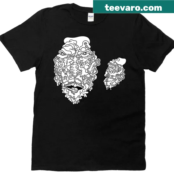 T-shirt featuring two playful character faces in a whimsical design.