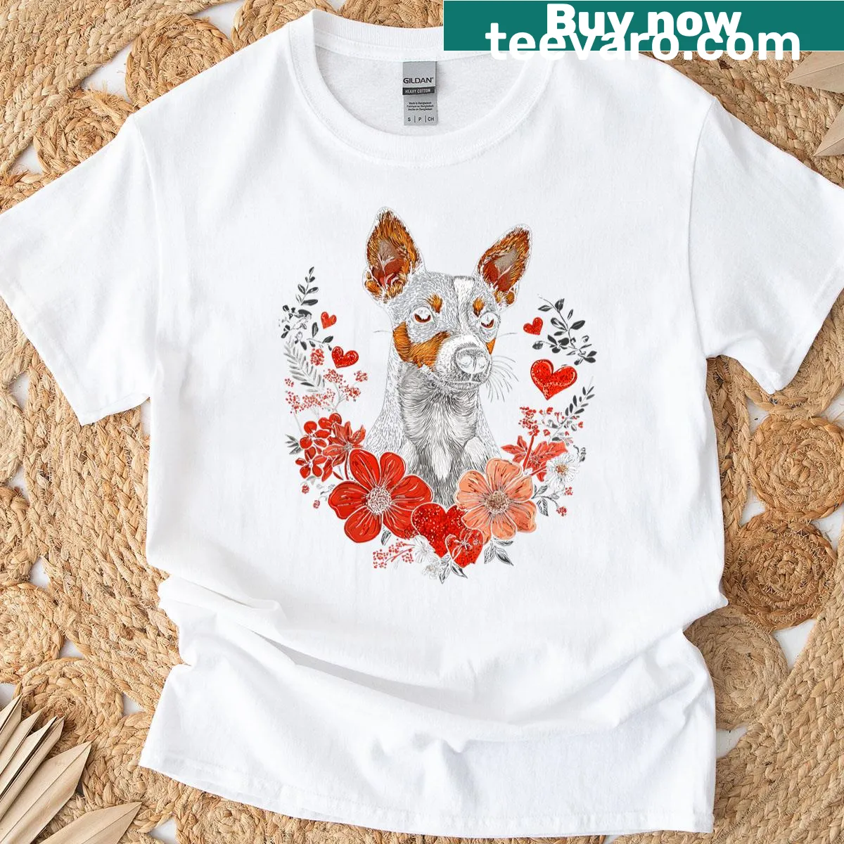 Valentine's Day T-shirt featuring a cute Rat Terrier illustration — on a men's t-shirt