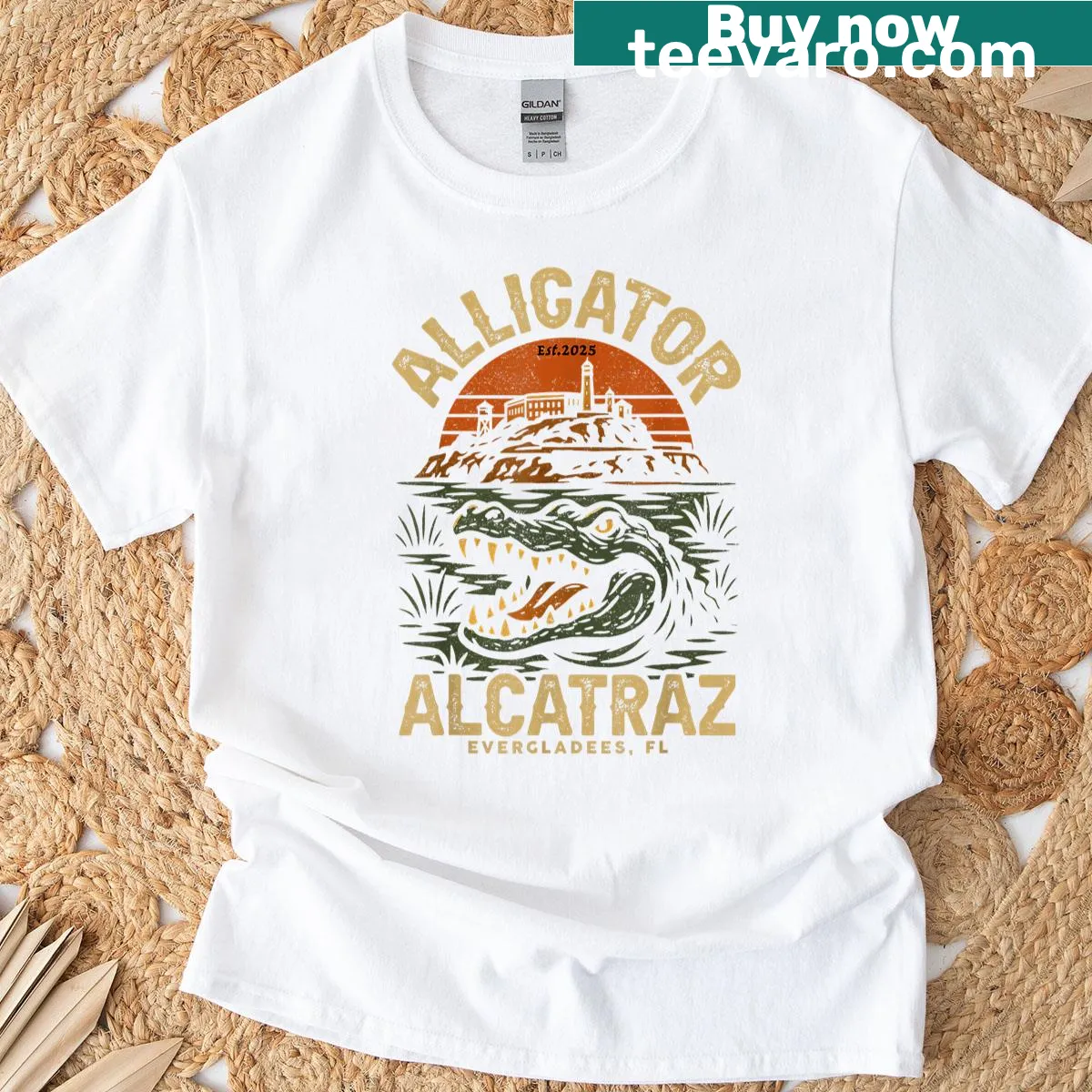 Vintage T-shirt featuring an alligator graphic inspired by the Everglades — on a men's t-shirt