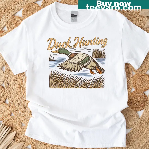 Vintage duck hunting t-shirt featuring a mallard in flight