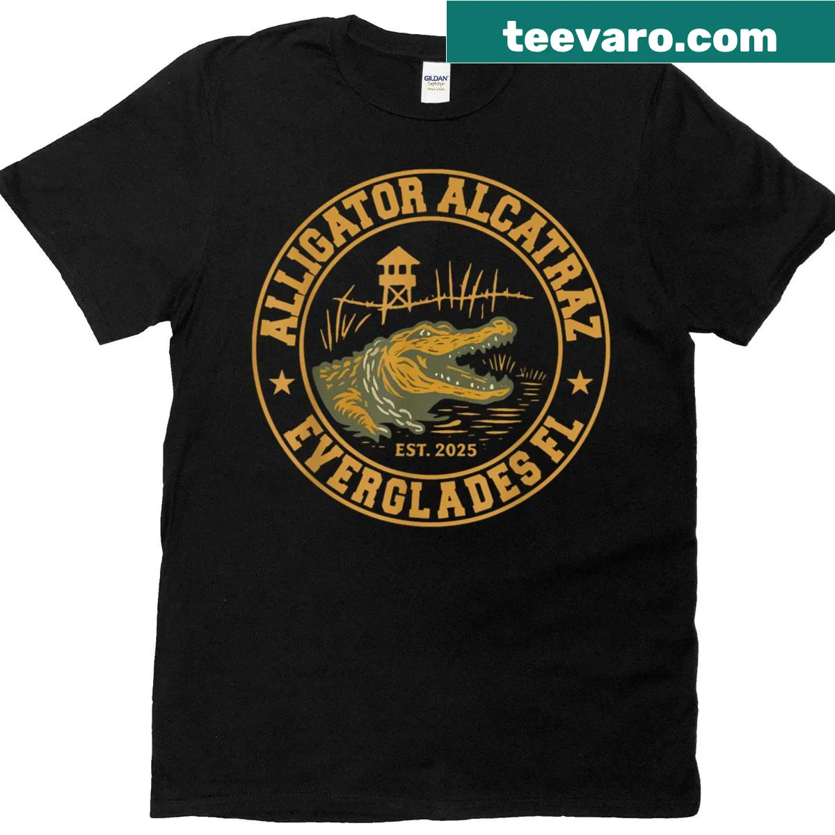 Cute vintage-style gator graphic on a humorous T-shirt. — on a men's t-shirt